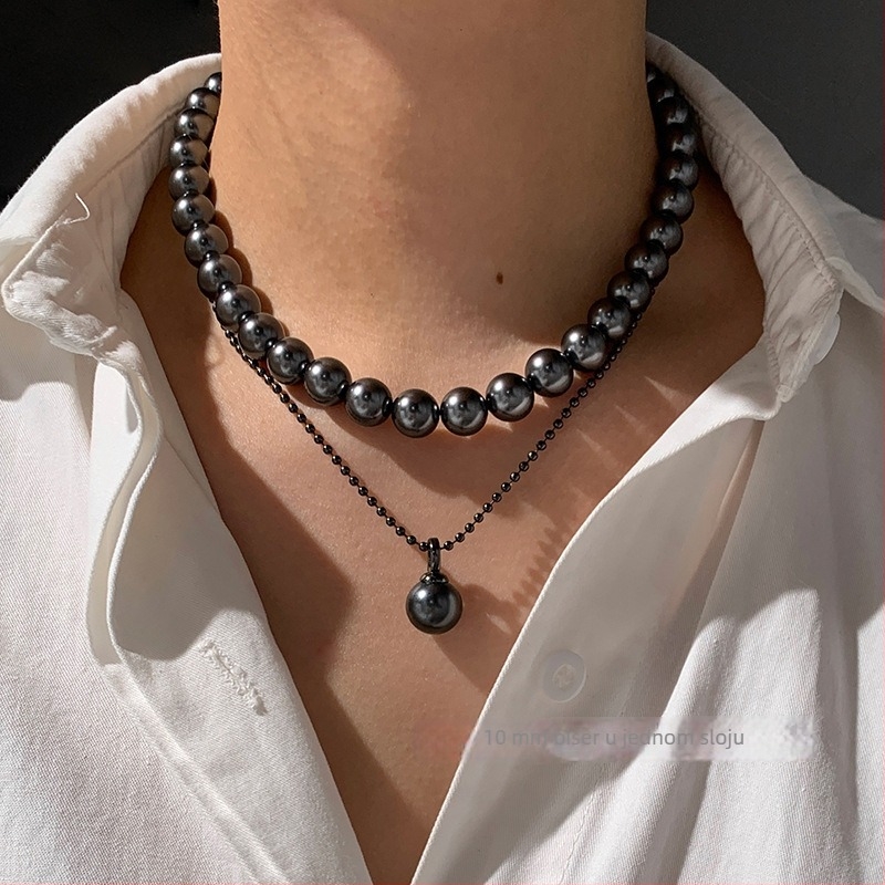 Ženski ogrlica od Tahiti crnih bisera, platinsko-sivi završetak, visokokvalitetni choker, novi model 2024