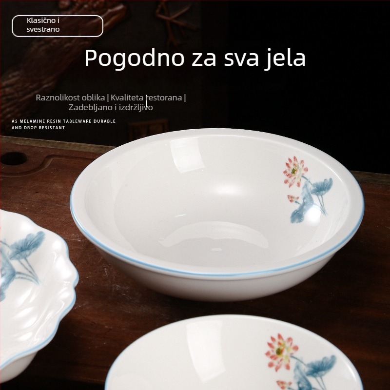 Lotus motiv keramičke zdjele za juhu i rezance, velike okrugle zdjele za riblja jela, pogodne za mikrovalnu