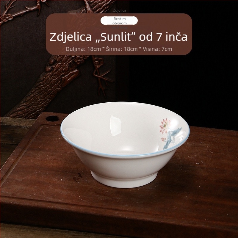 Lotus motiv keramičke zdjele za juhu i rezance, velike okrugle zdjele za riblja jela, pogodne za mikrovalnu