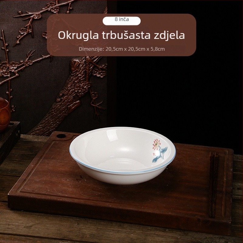 Lotus motiv keramičke zdjele za juhu i rezance, velike okrugle zdjele za riblja jela, pogodne za mikrovalnu