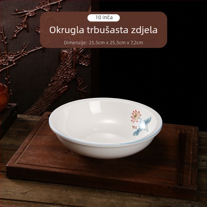 Lotus motiv keramičke zdjele za juhu i rezance, velike okrugle zdjele za riblja jela, pogodne za mikrovalnu