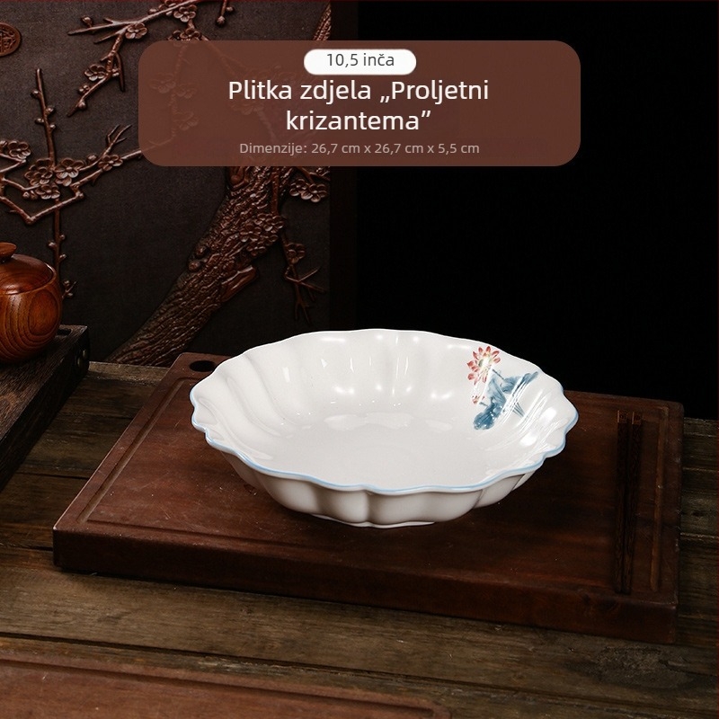 Lotus motiv keramičke zdjele za juhu i rezance, velike okrugle zdjele za riblja jela, pogodne za mikrovalnu