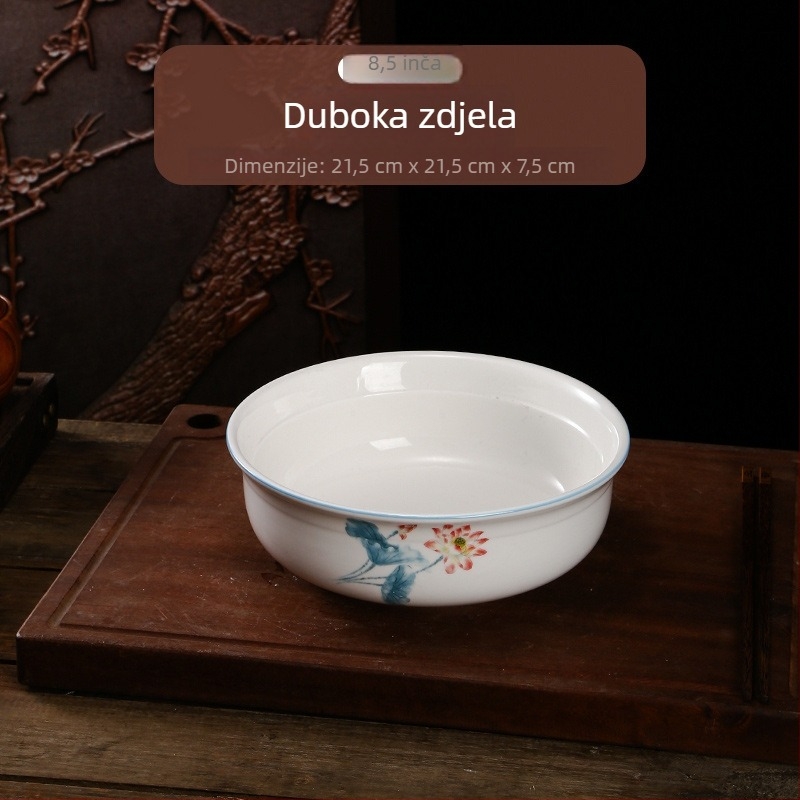 Lotus motiv keramičke zdjele za juhu i rezance, velike okrugle zdjele za riblja jela, pogodne za mikrovalnu