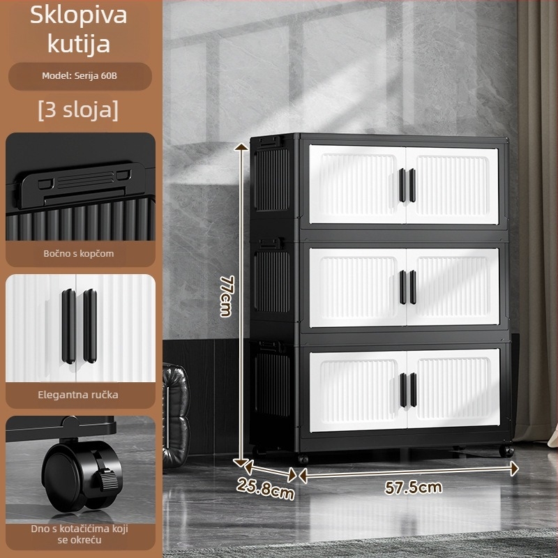 Sklopivi ormar za pohranu bez instalacije, s dvostrukim vratima i kotačićima, višerazinski za odjeću i igračke, kućna upotreba