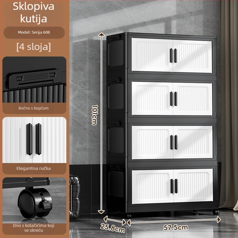Sklopivi ormar za pohranu bez instalacije, s dvostrukim vratima i kotačićima, višerazinski za odjeću i igračke, kućna upotreba