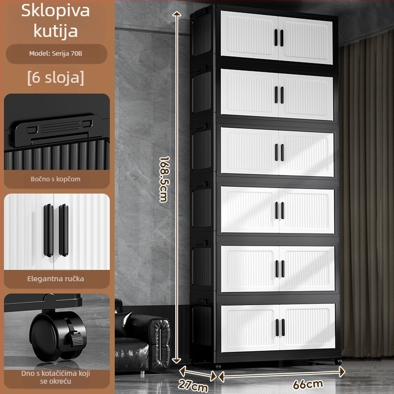 Sklopivi ormar za pohranu bez instalacije, s dvostrukim vratima i kotačićima, višerazinski za odjeću i igračke, kućna upotreba