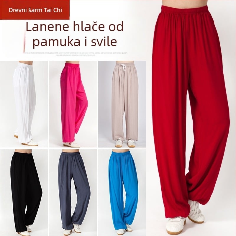 Tai Chi hlače za žene i muškarce, ljetna pamuk-saten tkanina, za jutarnje vježbanje, nastupe i kućnu uporabu, stil lampiona