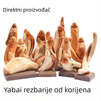 Thuja korijenova rezba s Bodhidharmom i Maitreya Budom, prirodna slobodna forma drvena dekoracija