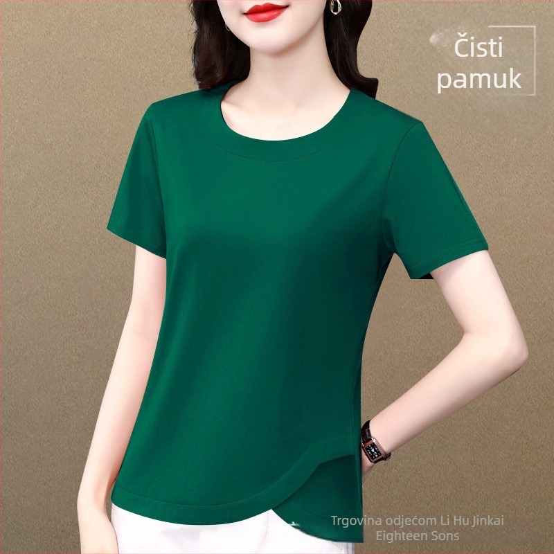 Ženski pamukasti T-shirt s okruglim izrezom, kratkim rukavima, casual top s neobičnim dizajnom