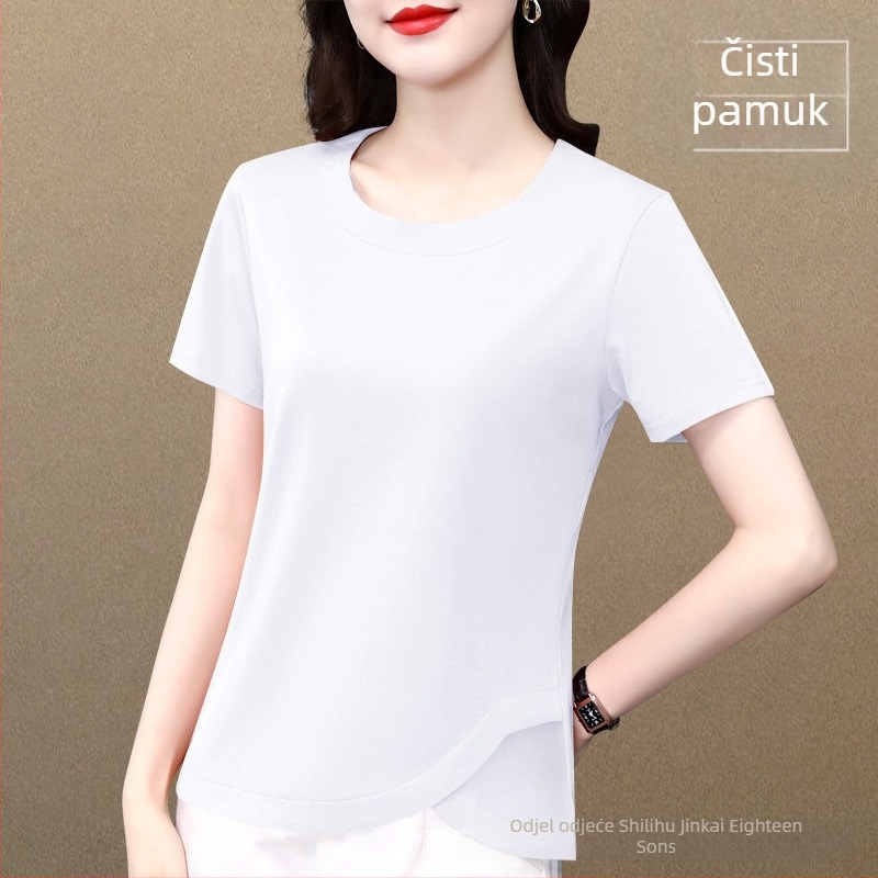 Ženski pamukasti T-shirt s okruglim izrezom, kratkim rukavima, casual top s neobičnim dizajnom