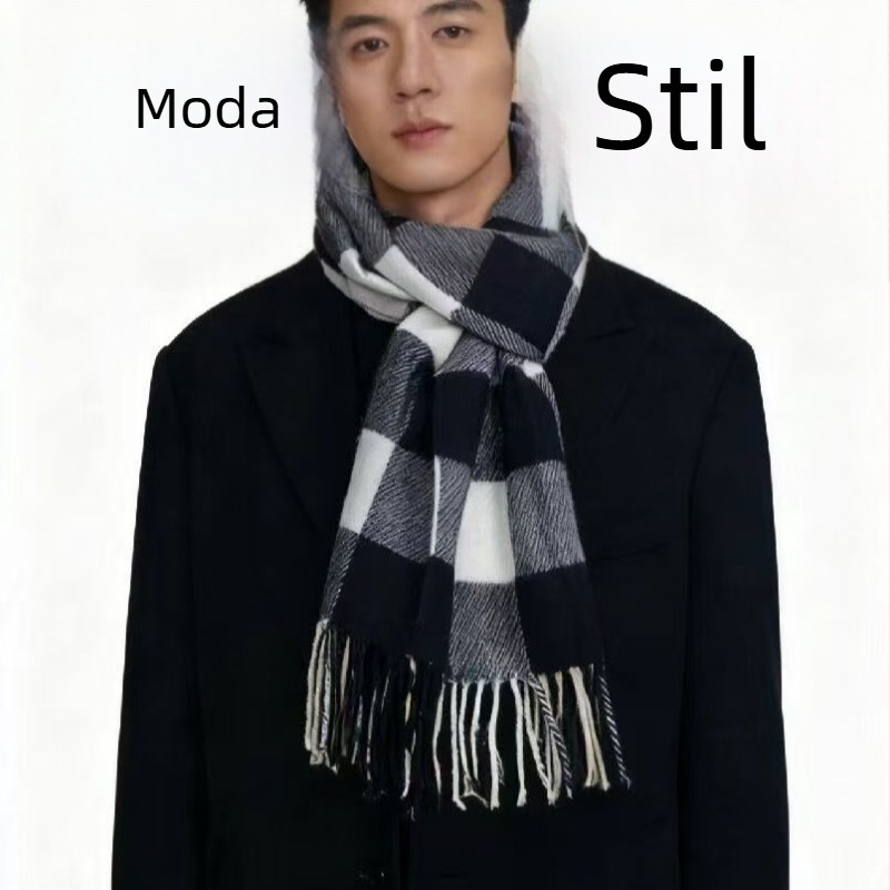 Šal s kariranim uzorkom za muškarce, zimski stil, svestrani šal za vrat, debeli i topao za hladnoću, koreanskog dizajna, topao, idealan za studente, dar za muškaru za rođendan.