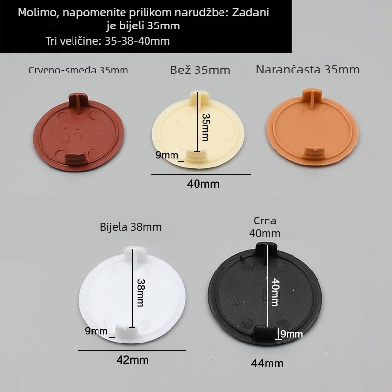 Dekorativni čep promjera 12 mm s poklopcem za vijak 8 mm – plastični poklopac za rupu u zidu