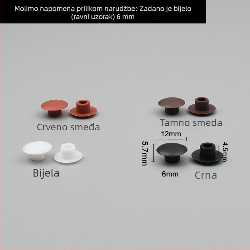Dekorativni čep promjera 12 mm s poklopcem za vijak 8 mm – plastični poklopac za rupu u zidu