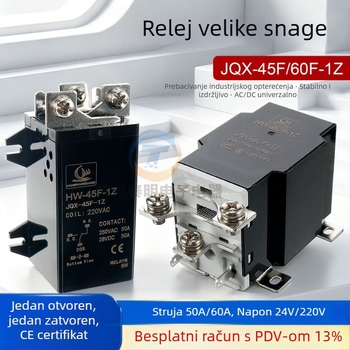 JQX-60F visokoučinkovito rele, 60A, zavojnica 12VDC ili 24VDC, kontakti 220VAC