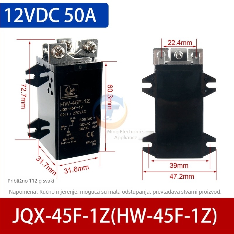 JQX-60F visokoučinkovito rele, 60A, zavojnica 12VDC ili 24VDC, kontakti 220VAC