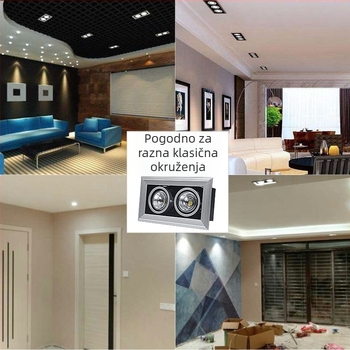 COB lampica s rešetkom, dvostruka glava, LED ugrađena, aluminijski kvadratni stropni panel, crna