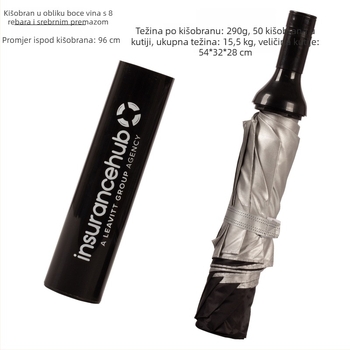 Kišobran u obliku boce vina s otisnutim logom, sklopivi dizajn, reklamni kišobran