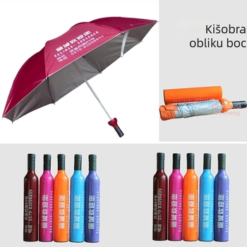 Kišobran u obliku boce vina s otisnutim logom, sklopivi dizajn, reklamni kišobran