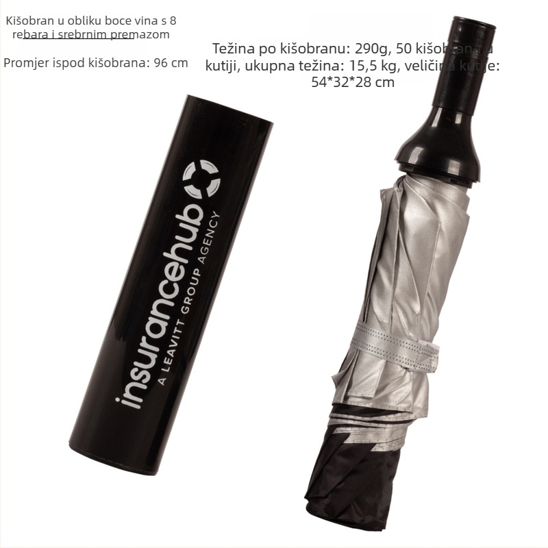Kišobran u obliku boce vina s otisnutim logom, sklopivi dizajn, reklamni kišobran