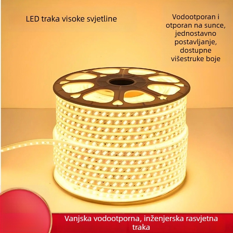 LED traka 220V s dvostrukim redom od 120 LED dioda, za dekoraciju dnevnog boravka i vanjsko osvjetljenje, vodootporna linearna rasvjeta