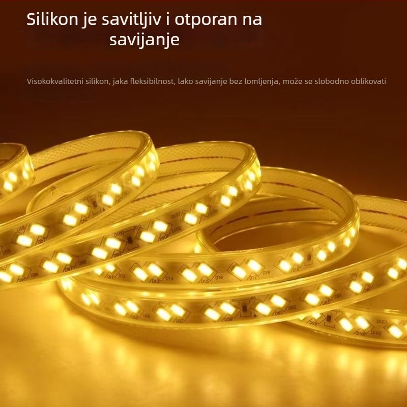 LED traka 220V s dvostrukim redom od 120 LED dioda, za dekoraciju dnevnog boravka i vanjsko osvjetljenje, vodootporna linearna rasvjeta