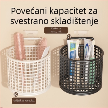Zidni držač četkica za zube i čaše sa košarom za pohranu za kupaonicu — višenamjenski organizator