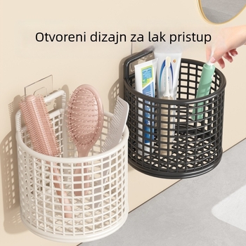 Zidni držač četkica za zube i čaše sa košarom za pohranu za kupaonicu — višenamjenski organizator