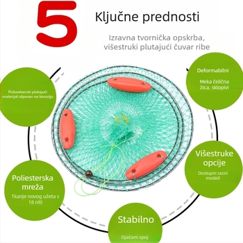 Crveni plutajući plovak za morski ribolov, s mrežom i čeličnom žicom premazanom mekom gumom