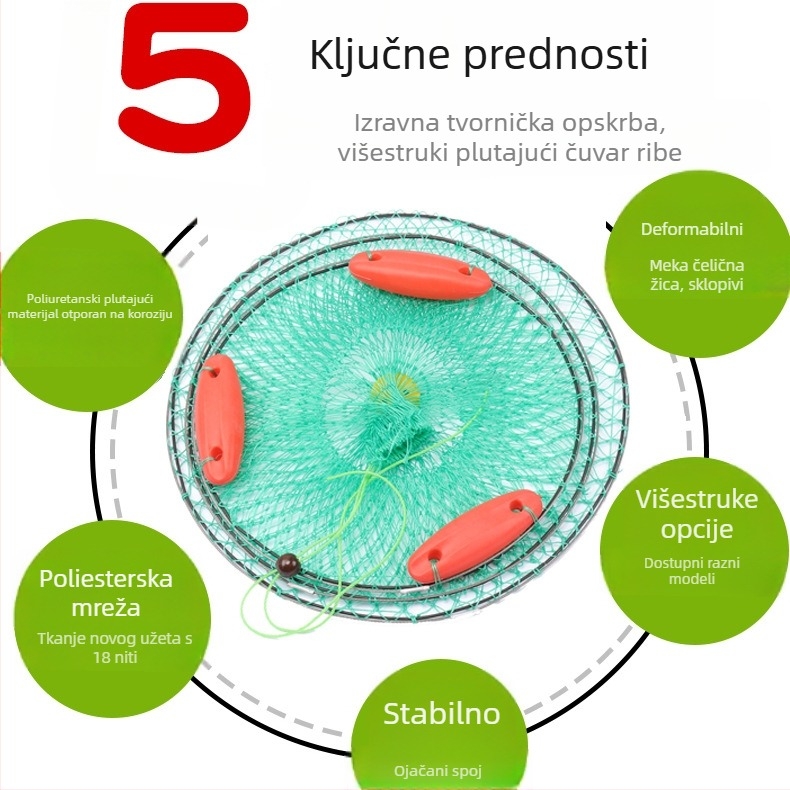 Crveni plutajući plovak za morski ribolov, s mrežom i čeličnom žicom premazanom mekom gumom