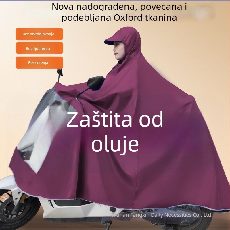 Kišni pončo za električna bicikla i motocikle, zaštita od kiše, prošireni i ojačani, za jednog ili dva vozača, mekani materijal.