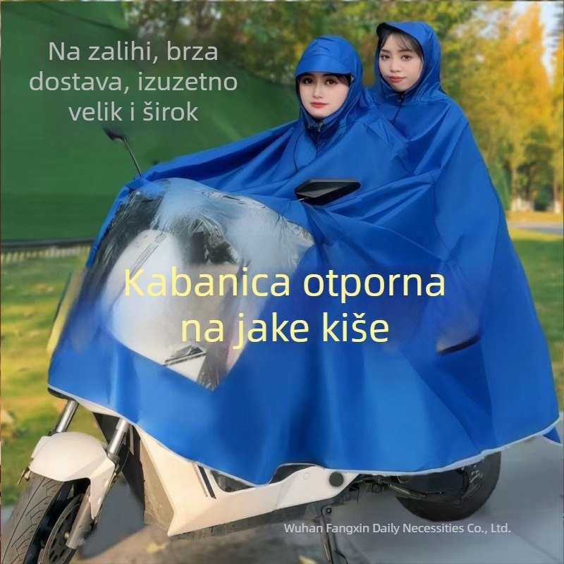Kišni pončo za električna bicikla i motocikle, zaštita od kiše, prošireni i ojačani, za jednog ili dva vozača, mekani materijal.