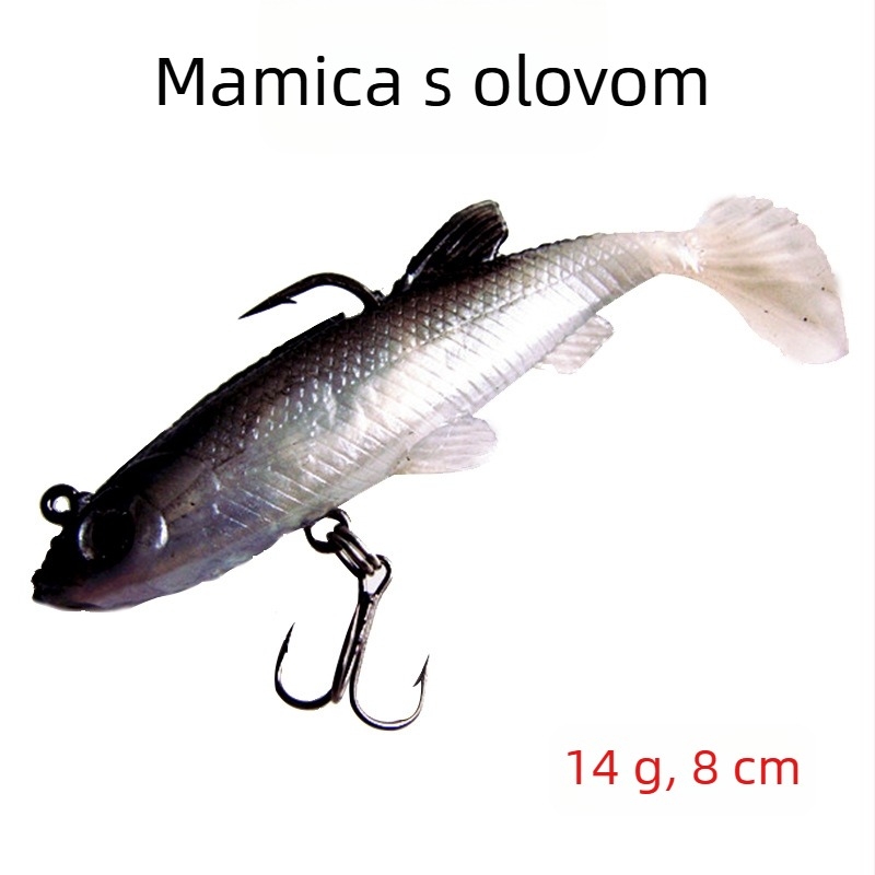 Mekana imitacija s T-repom crno-bijela, s teškom glavom, 14 g, 8 cm, PVC mamac