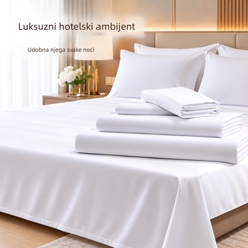 Bijeli saten plaht s prugama za hotele, poliestersko-pamukova smjesa, ekstra debela, veličina 180×230 cm