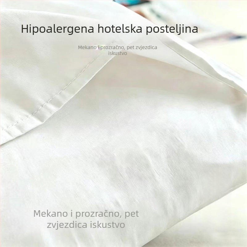 Bijeli saten plaht s prugama za hotele, poliestersko-pamukova smjesa, ekstra debela, veličina 180×230 cm