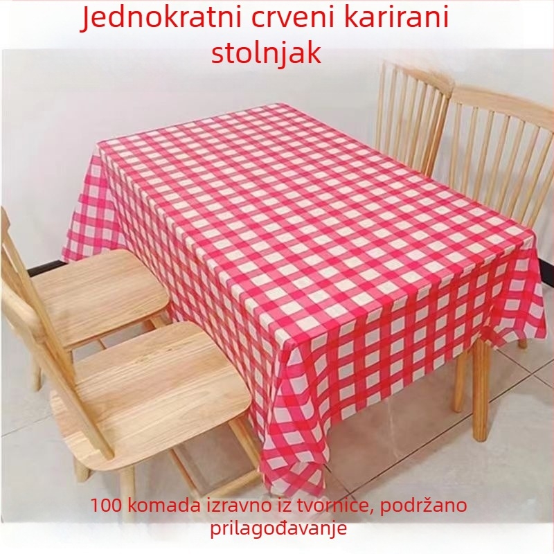 100 komada crveno-kockastih debelih pravokutnih stolnjaka, jednokratni