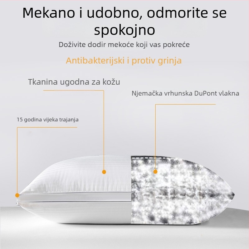 Bijeli pamuk jastuk s visokom elastičnošću, pravokutnog oblika, satenski prugasti dizajn, visina 12 cm i više, težina 3–3,5 kg, punilo poliestersko vlakno