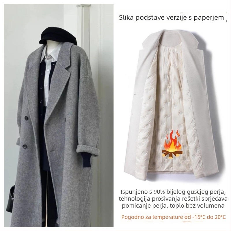 Nova debela vunena jakna s unutarnjom punom od bijelog patka, srednje duljine ženska jakna