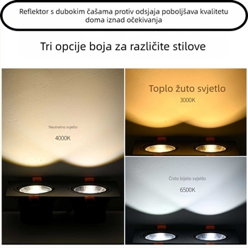 Dvostruki COB LED ugrađeni downlight s anti-refleksnim učinkom, namijenjen za trgovine odjećom, dnevne sobe, spavaće sobe, hodnike i radne sobe