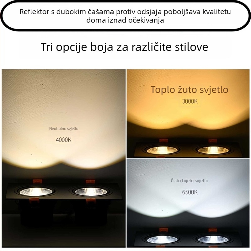 Dvostruki COB LED ugrađeni downlight s anti-refleksnim učinkom, namijenjen za trgovine odjećom, dnevne sobe, spavaće sobe, hodnike i radne sobe