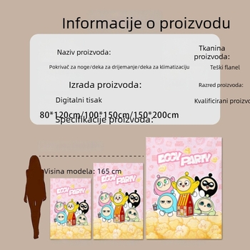 Eggboy Party plišano flanelno pokrivalo s podstavom, cartoon uzorak, za studentski dom, uredsku sofu i kratki odmor