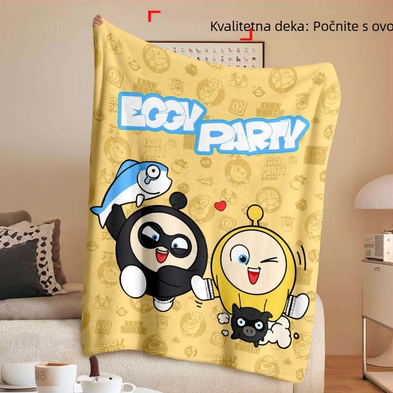 Eggboy Party plišano flanelno pokrivalo s podstavom, cartoon uzorak, za studentski dom, uredsku sofu i kratki odmor