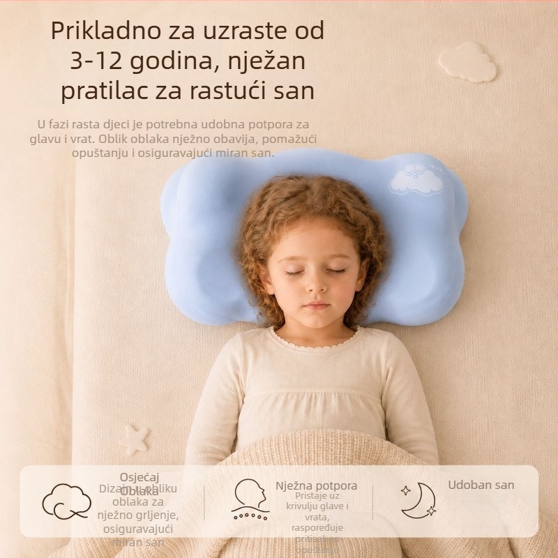Jastuk za djecu u oblaku s memorijskom pjenom i podrškom za vrat, jezgro memorijske pjene, najlon – led silk tkanina