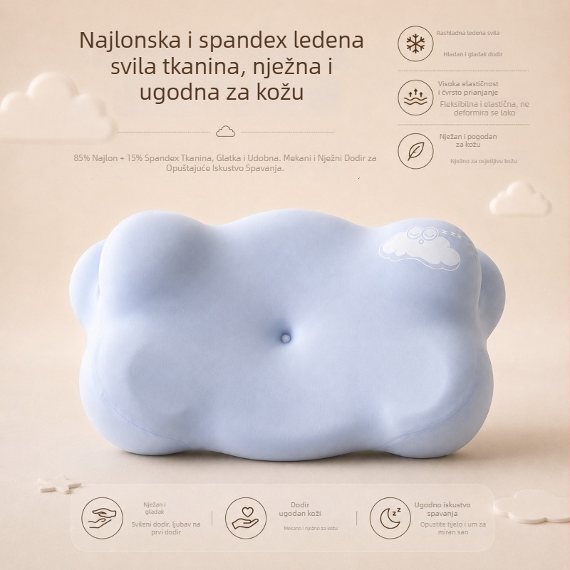 Jastuk za djecu u oblaku s memorijskom pjenom i podrškom za vrat, jezgro memorijske pjene, najlon – led silk tkanina