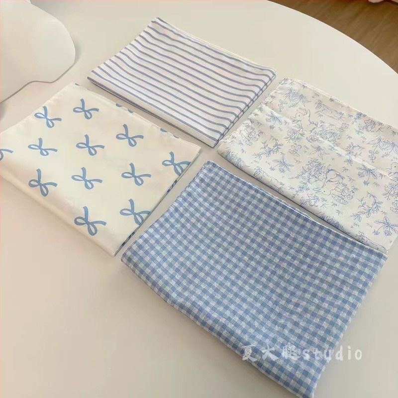 Plavi stolnjak od pamuka i lana u japansko–korejskom stilu, minimalistički karirani uzorak, pravokutnog oblika, za blagovaonicu, spavaću sobu ili dom.