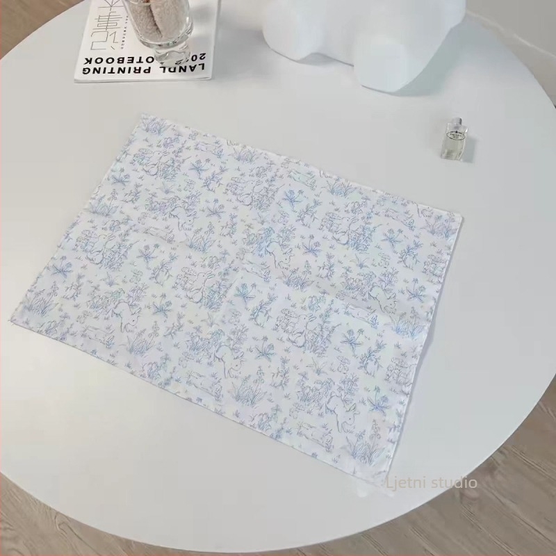 Plavi stolnjak od pamuka i lana u japansko–korejskom stilu, minimalistički karirani uzorak, pravokutnog oblika, za blagovaonicu, spavaću sobu ili dom.