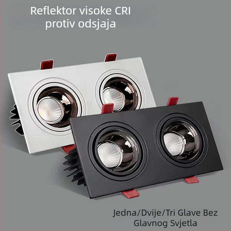 COB kvadratni spot sa rešetkom, LED downlight za strop, s jednim, dvostrukim ili trostrukim glavama, za trgovačke centre, dvorane za izložbe i dnevne sobe