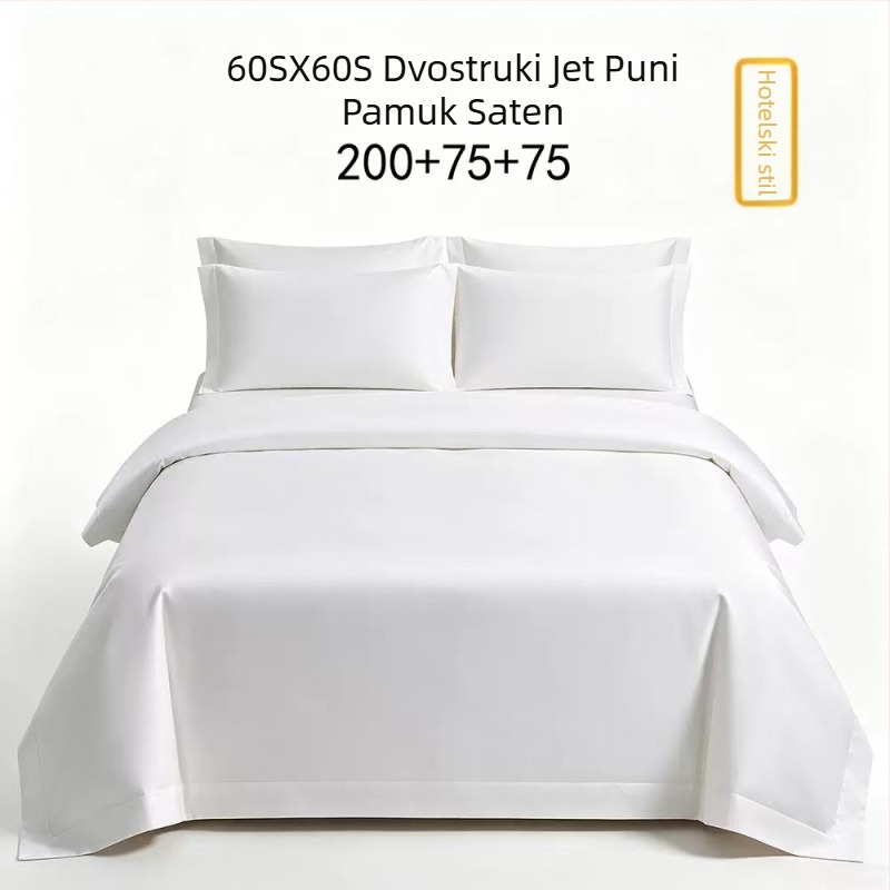 Pet zvjezdani hotel, 60s pamuk bijeli saten set od četiri komada posteljine za hotele i pansione