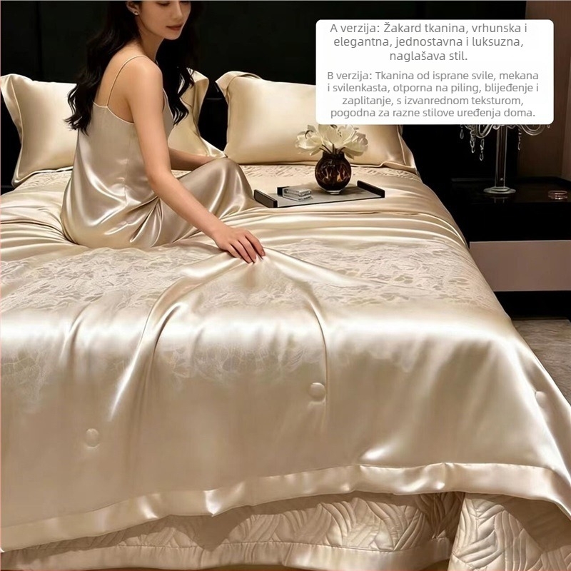Ljetni jacquard svileni set posteljine od četiri dijela, periva svila, svilenkasto glatkoća, lagani luksuz