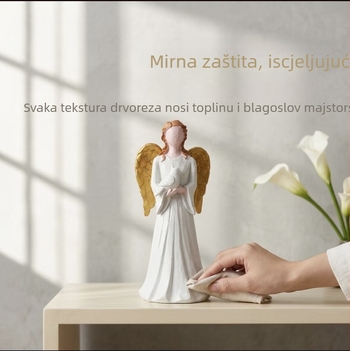 Anđeo bez lica drži goluba — ukrasni predmet od smole za dnevni boravak, studiju i hodnik