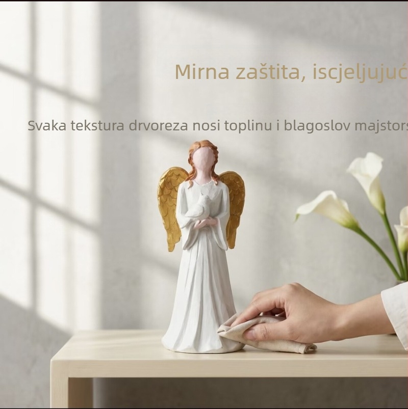 Anđeo bez lica drži goluba — ukrasni predmet od smole za dnevni boravak, studiju i hodnik